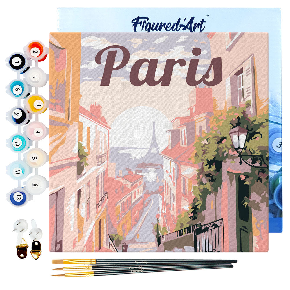 Mini Paint by numbers Travel Poster Paris 20x20cm Framed canvas