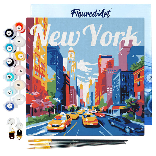 Mini Paint by numbers Travel Poster New York City 20x20cm Framed canvas