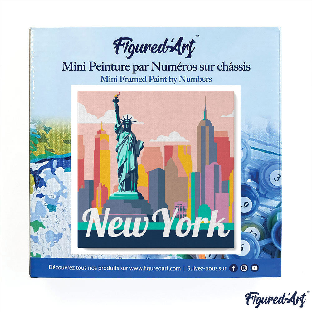 Mini Paint by numbers Travel Poster New York Statue of Liberty 20x20cm Framed canvas