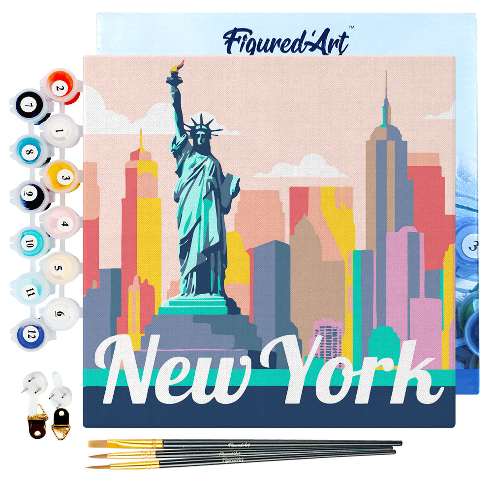 Mini Paint by numbers Travel Poster New York Statue of Liberty 20x20cm Framed canvas