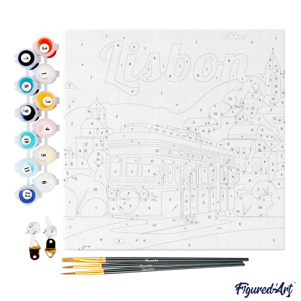 Mini Paint by numbers Travel Poster Lisbon 20x20cm Framed canvas