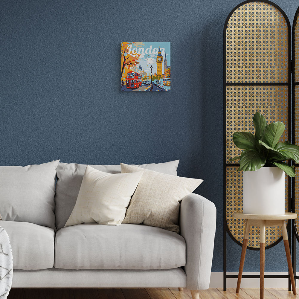 Mini Paint by numbers Travel Poster London 20x20cm Framed canvas