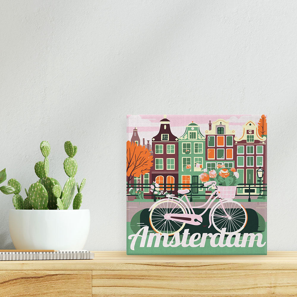 Mini Paint by numbers Travel Poster Amsterdam 20x20cm Framed canvas