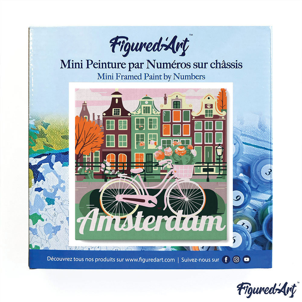 Mini Paint by numbers Travel Poster Amsterdam 20x20cm Framed canvas