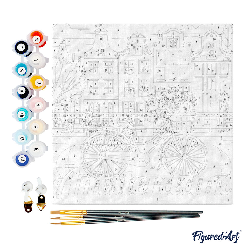 Mini Paint by numbers Travel Poster Amsterdam 20x20cm Framed canvas