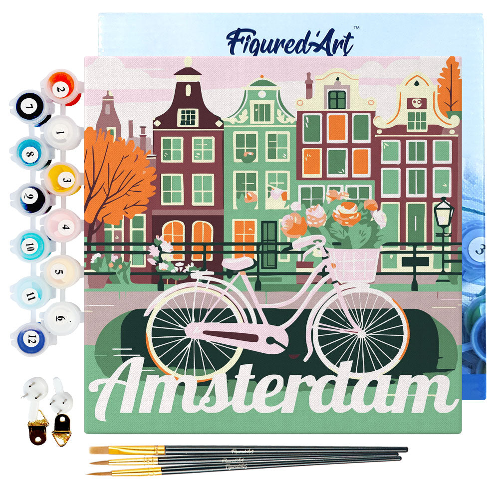 Mini Paint by numbers Travel Poster Amsterdam 20x20cm Framed canvas