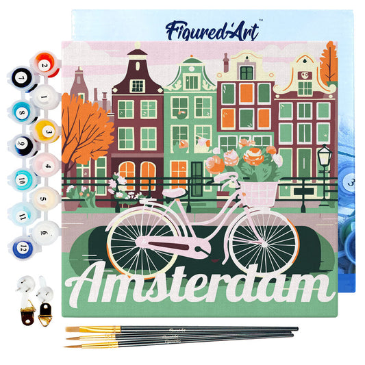 Mini Paint by numbers Travel Poster Amsterdam 20x20cm Framed canvas