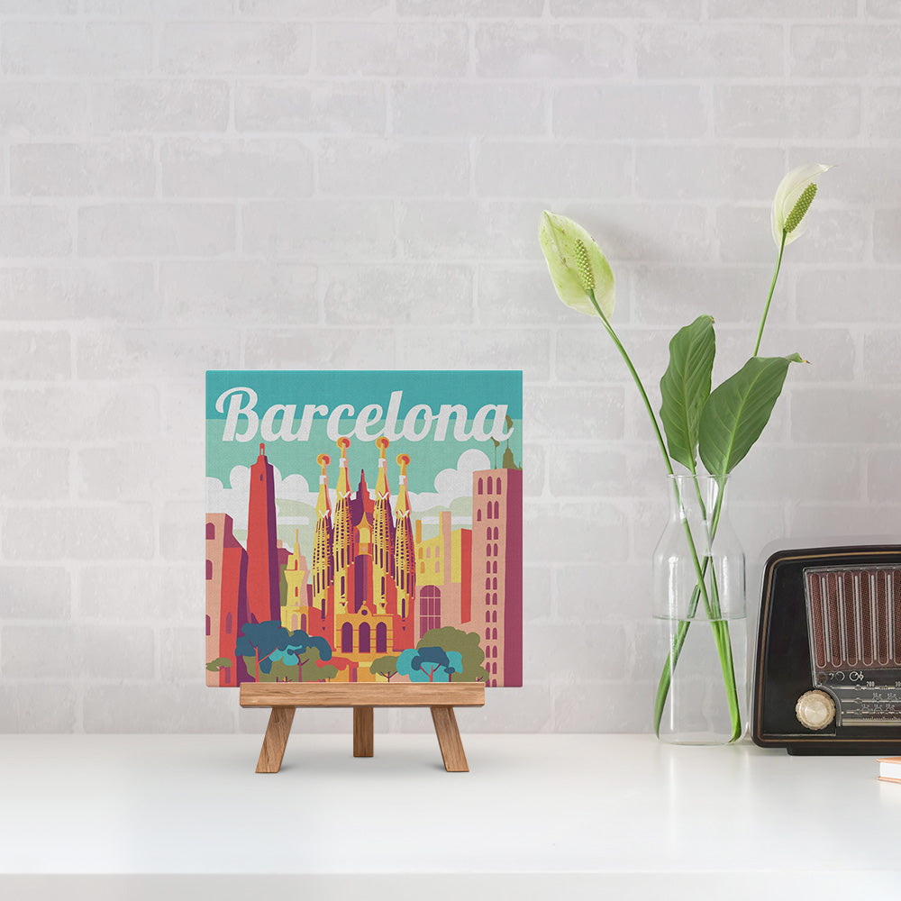 Mini Paint by numbers Travel Poster Barcelona 20x20cm Framed canvas
