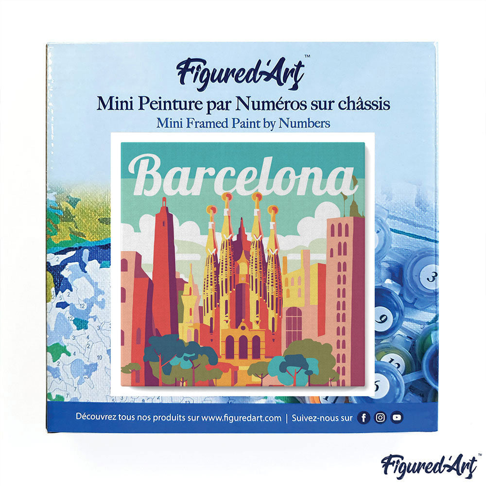 Mini Paint by numbers Travel Poster Barcelona 20x20cm Framed canvas