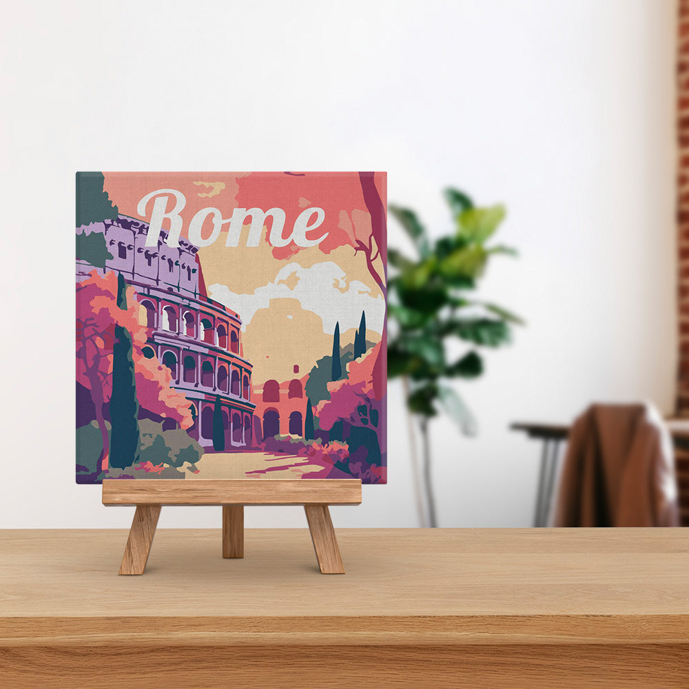 Mini Paint by numbers Travel Poster Rome 20x20cm Framed canvas