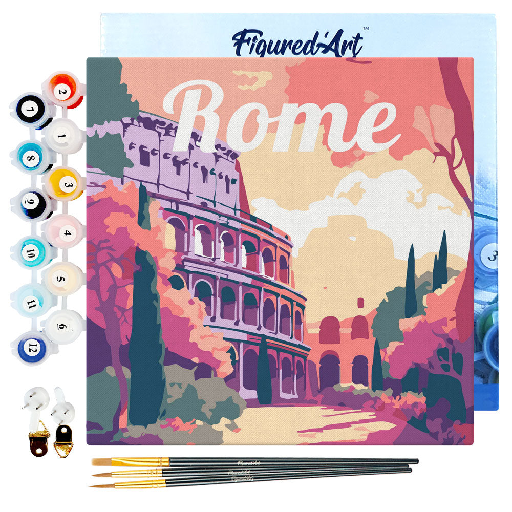 Mini Paint by numbers Travel Poster Rome 20x20cm Framed canvas ...