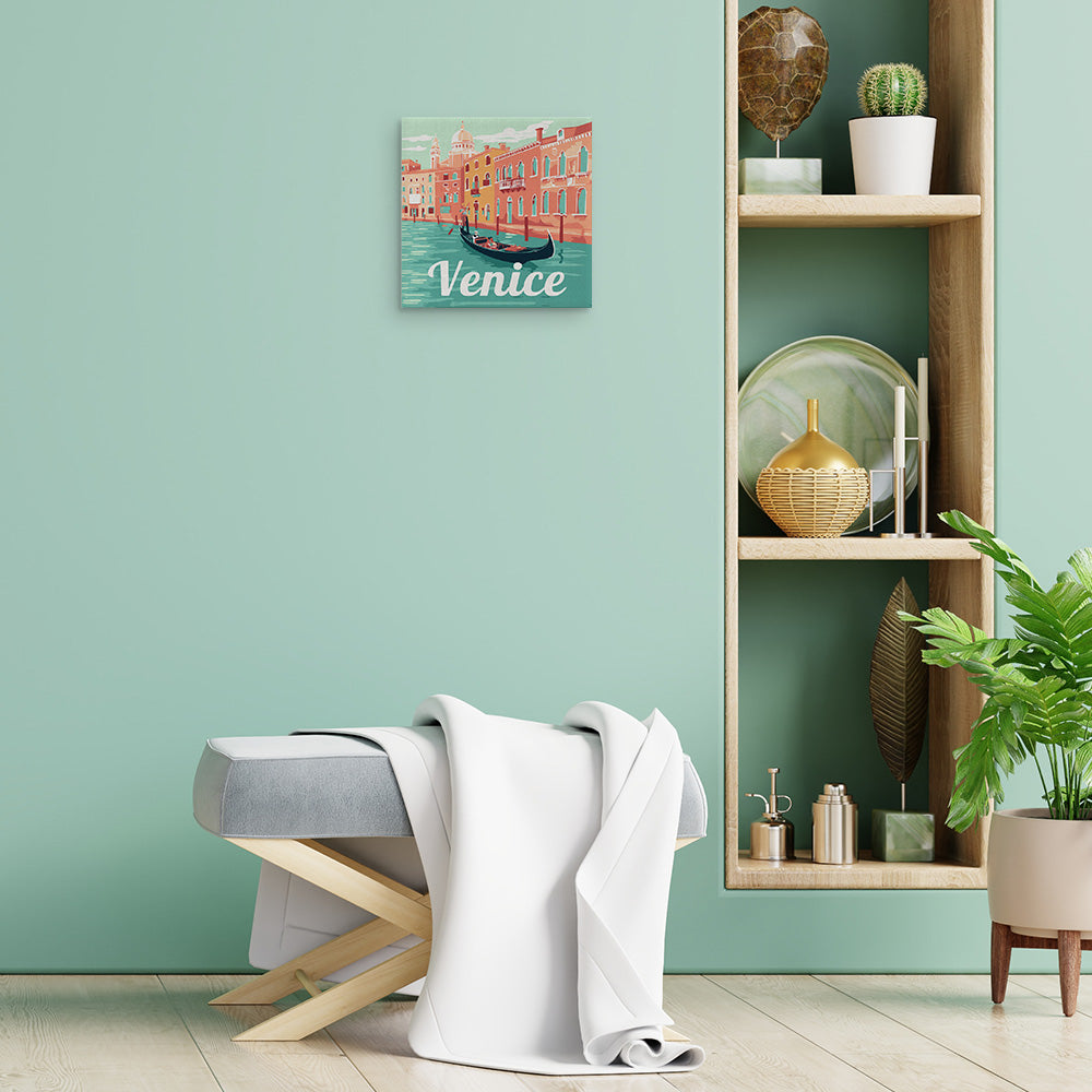 Mini Paint by numbers Travel Poster Venice 20x20cm Framed canvas