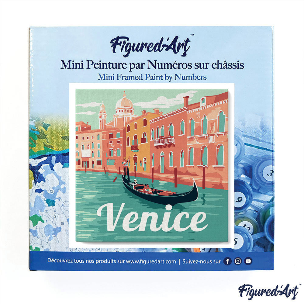 Mini Paint by numbers Travel Poster Venice 20x20cm Framed canvas