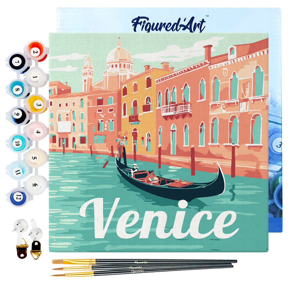 Mini Paint by numbers Travel Poster Venice 20x20cm Framed canvas