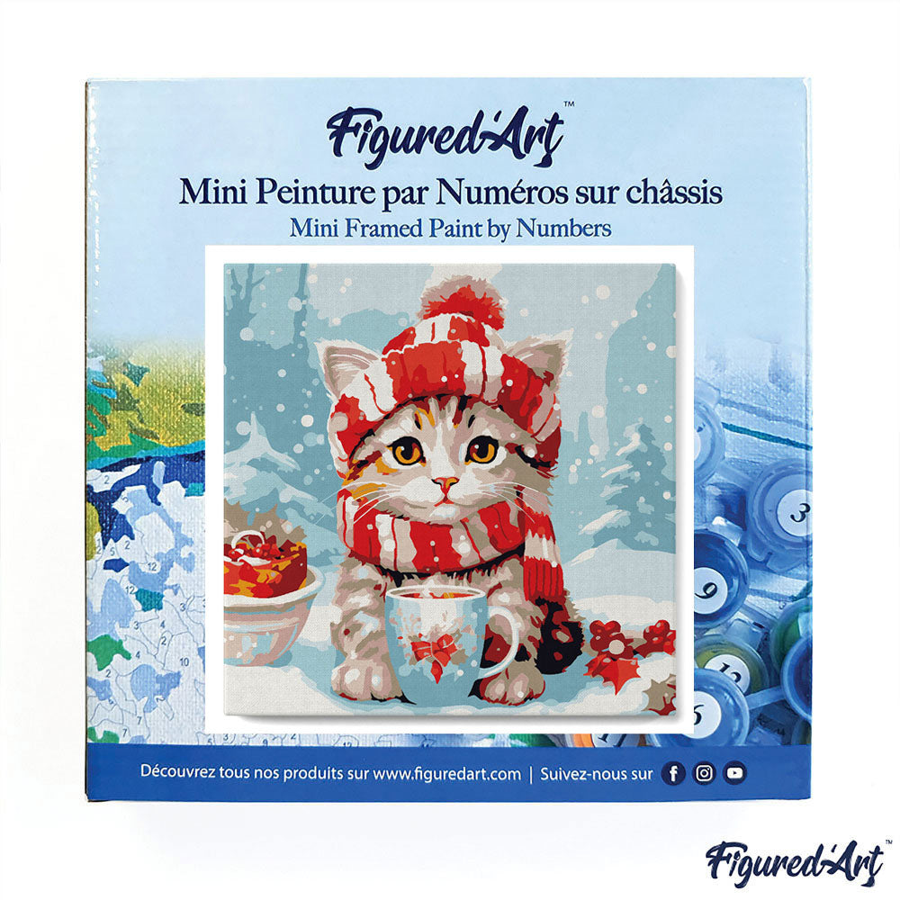 Mini Paint by numbers Cute cat in Red Scarf 20x20cm Framed canvas